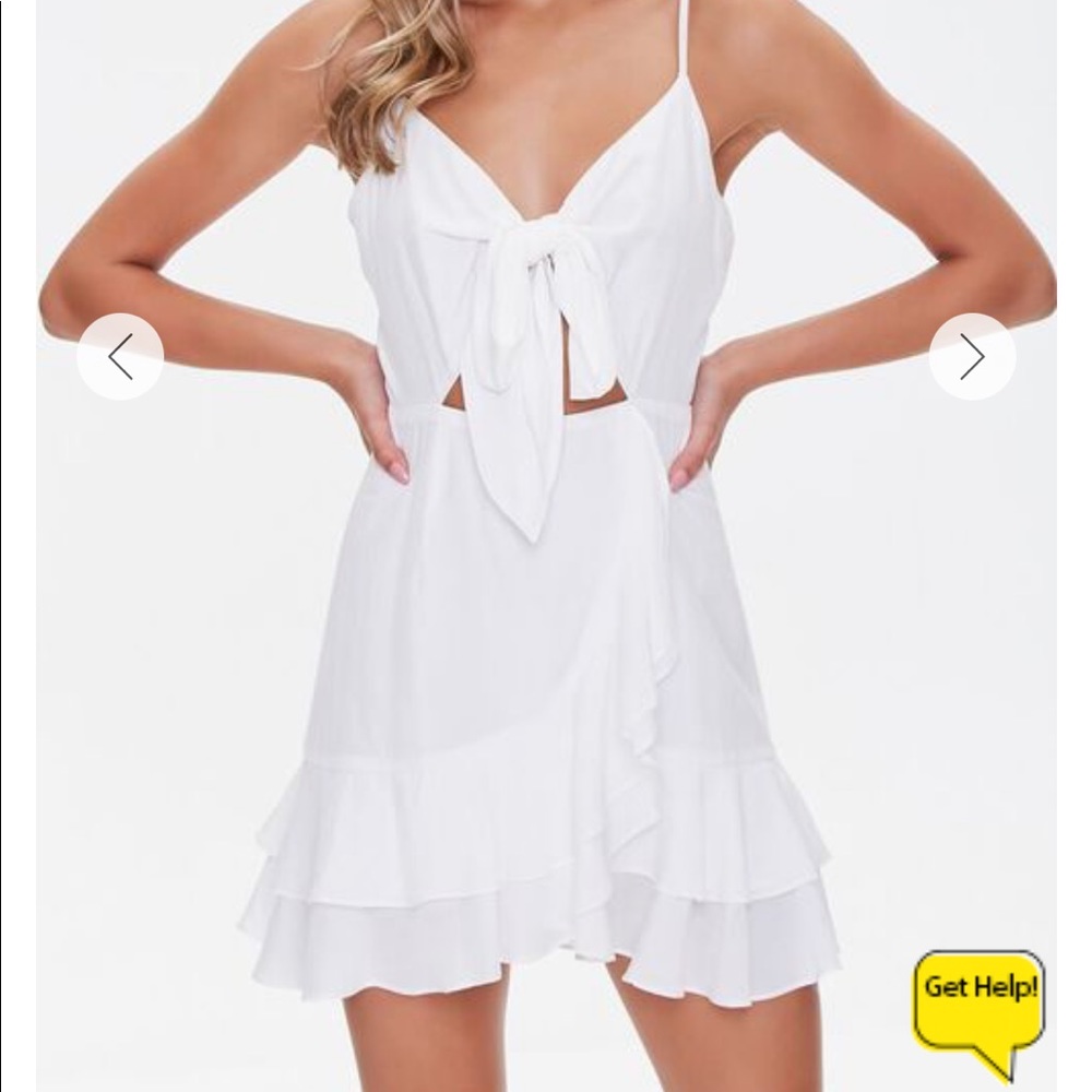 Forever 21 Knotted Cutout Flounce Dress White-M